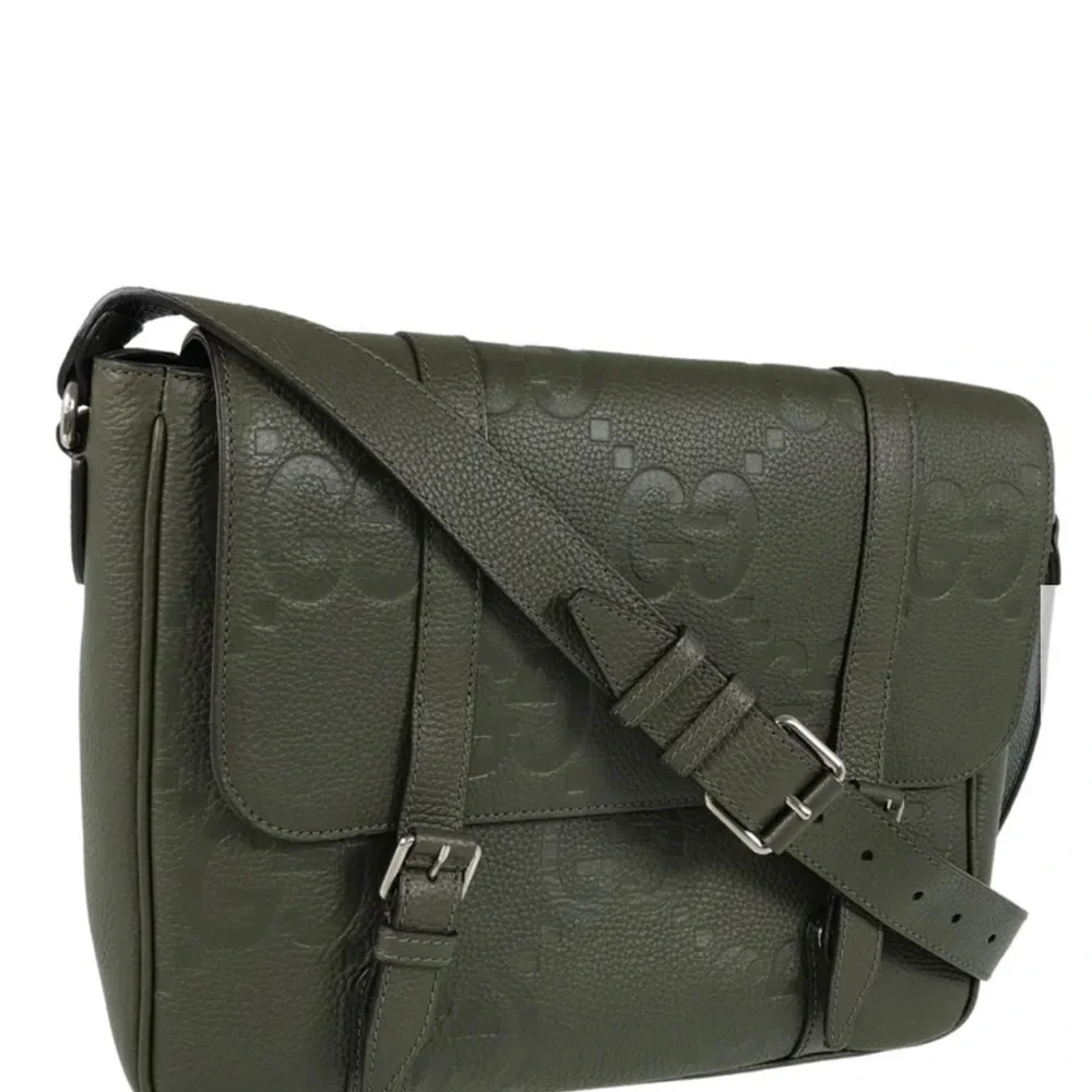 Green Jumbo GG Embossed Leather Medium Flap Messenger Bag used  photo shoot - Picture 5 of 10